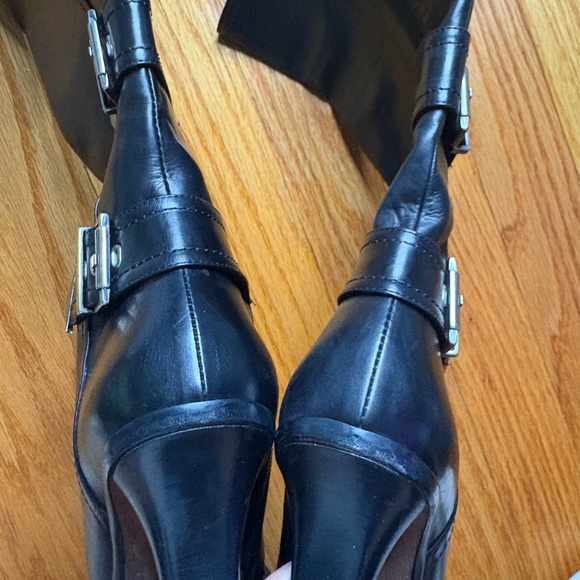 ALDO Made in Italy Black All-Leather Buckle Stiletto Boots – Mid Calf - Picture 5 of 10